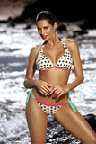 Feminine Two-Piece Swimsuit with Peas and Sorbet Colors