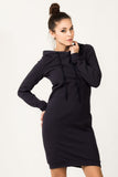 Knitted Hooded Sports Dress with Welted Sleeves