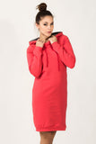 Knitted Hoodie Sports Dress with Welted Sleeves and Hem