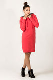 Knitted Hoodie Sports Dress with Welted Sleeves and Hem