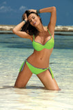 Feminine Two-Piece Swimsuit with Patterned Piping