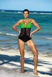 Fashionable One-Piece Swimsuit with Tulle Sides and Push-Up