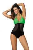 Fashionable One-Piece Swimsuit with Tulle Sides and Push-Up