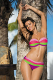Rainbow Gradient Two-Piece Swimsuit with Bardot Design