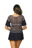 Fashionable Mesh Tunic with Frill and V-Neck Design