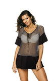 Trendy Mesh Beach Tunic with Frill and V-Neck Design
