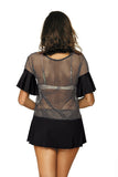 Trendy Mesh Beach Tunic with Frill and V-Neck Design