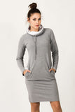 Colorful Sporty Dress with Pockets and Turtleneck Effect