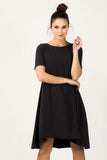 Dark Gray Boat Neck Sweatshirt Dress with Short Sleeves