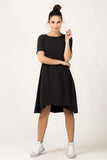 Dark Gray Boat Neck Sweatshirt Dress with Short Sleeves
