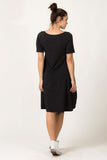 Dark Gray Boat Neck Sweatshirt Dress with Short Sleeves