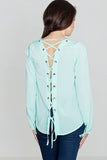 Chic Heart Neckline Blouse with Tied Sleeves and Back Tie