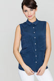 Chic Sleeveless Shirt with Pearl Fastenings and Pockets
