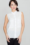 Chic Sleeveless Shirt with Pearl Fastening and Pockets