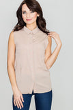 Chic Sleeveless Shirt with Pearl Fastening and Pockets