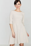 Elegant Knee-Length Stretch Dress with Elbow Sleeves