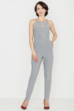 Chic Long Tapered Leg Suit with Slit and Chain Detail