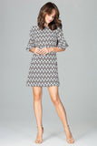 Unique Patterned Frill Dress with 3/4 Sleeves