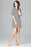 Unique Patterned Frill Dress with 3/4 Sleeves