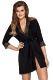 Elegant Viscose Kimono Dressing Gown with Lace Trim