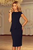 Elegant Navy Blue Midi Dress with Asymmetrical Basque