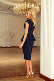 Elegant Navy Blue Midi Dress with Asymmetrical Basque