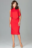 Elegant Fitted Dress with Stand-Up Collar and Cape