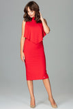 Elegant Fitted Dress with Stand-Up Collar and Cape