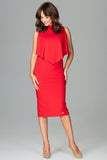Elegant Fitted Dress with Stand-Up Collar and Cape