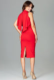Elegant Fitted Dress with Stand-Up Collar and Cape