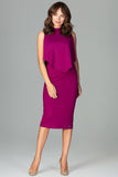 Elegant Fitted Dress with Stand-Up Collar and Cape