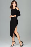 Asymmetrical Kimono Sleeve Dress with Thigh-High Slit