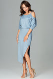 Asymmetrical Kimono Sleeve Dress with Thigh-High Slit