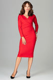 Elegant 7/8 Length Dress with Long Sleeves and Heart Neckline