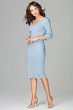 Elegant Cut-Off Dress with Double Neckline and Back Zip