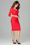 Elegant Cut-Off Dress with Double Neckline and Back Zip