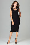 Elegant 7/8 Length Dress with Decorative Sleeveless Neckline