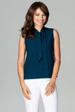 Delicate Sleeveless Blouse with Neck Tie and Back Zip