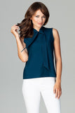 Delicate Sleeveless Blouse with Neck Tie and Back Zip