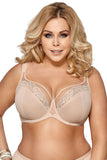 Elegant Beige Soft Bra with Lace and Tulle Detailing