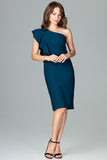 Elegant One-Shoulder Frill Dress with Zip Closure