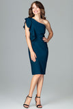 Elegant One-Shoulder Frill Dress with Zip Closure