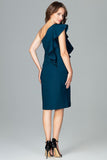 Elegant One-Shoulder Frill Dress with Zip Closure