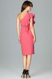 Elegant One Shoulder Ruffle Dress - Zipped & Fitted