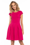Elegant Dress with Contrasting Pleats and Boat Neckline