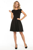Elegant Dress with Contrasting Pleats and Boat Neckline