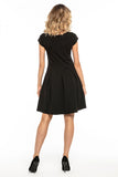 Elegant Dress with Contrasting Pleats and Boat Neckline