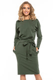Loose Kimono-Style Cotton Knit Dress with Belt and Pockets