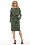 Loose Kimono-Style Cotton Knit Dress with Belt and Pockets