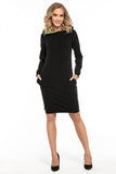 Black Sporty Knit Dress with Hood and Contrast Pockets